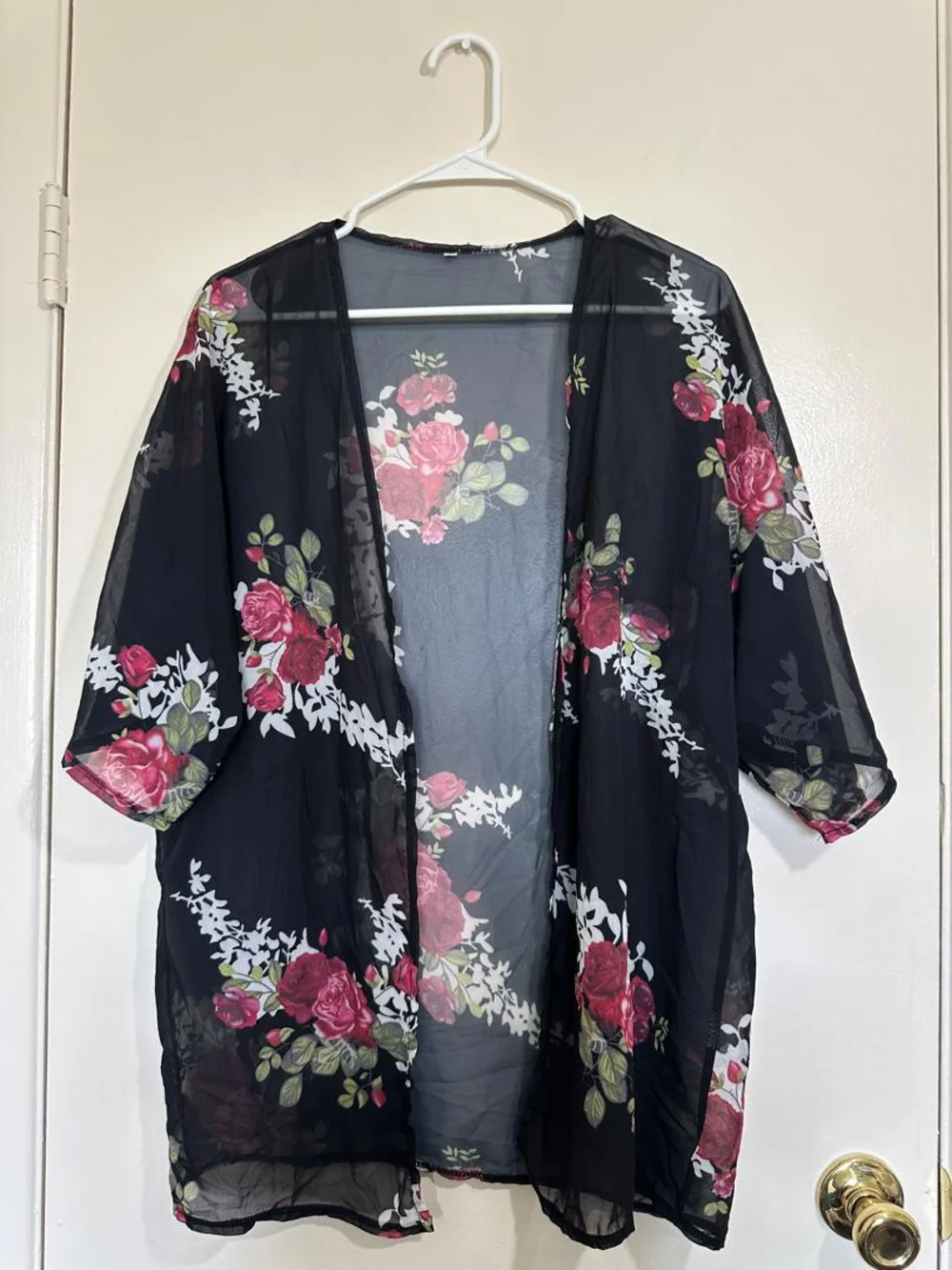 Floral Sheer Black Kimono Cardigan - Women's Lightweight Shrug • Size S